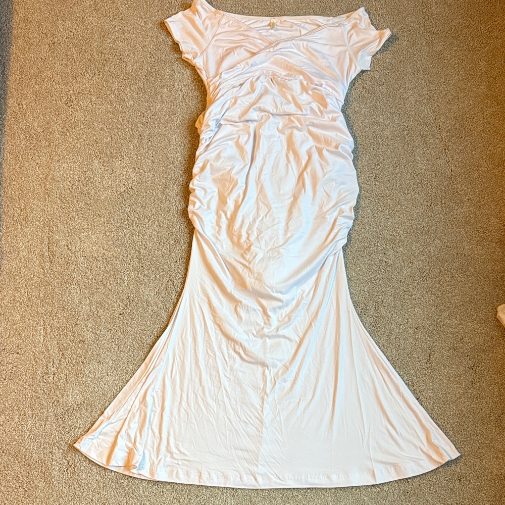 PinkBlush White Off Shoulder Wrap Maternity Photoshoot Gown/Dress